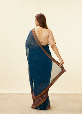 Teal Blue Stone Embellished Paisley Embroidered Saree image number 2